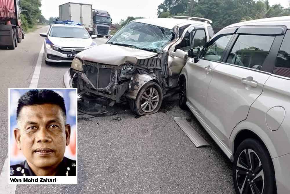 Keadaan kenderaan milik warga emas akibat kemalangan di Kilometer 47, Jalan Kuantan-Kemaman, pada Ahad. Foto Facebook Polis Trafik