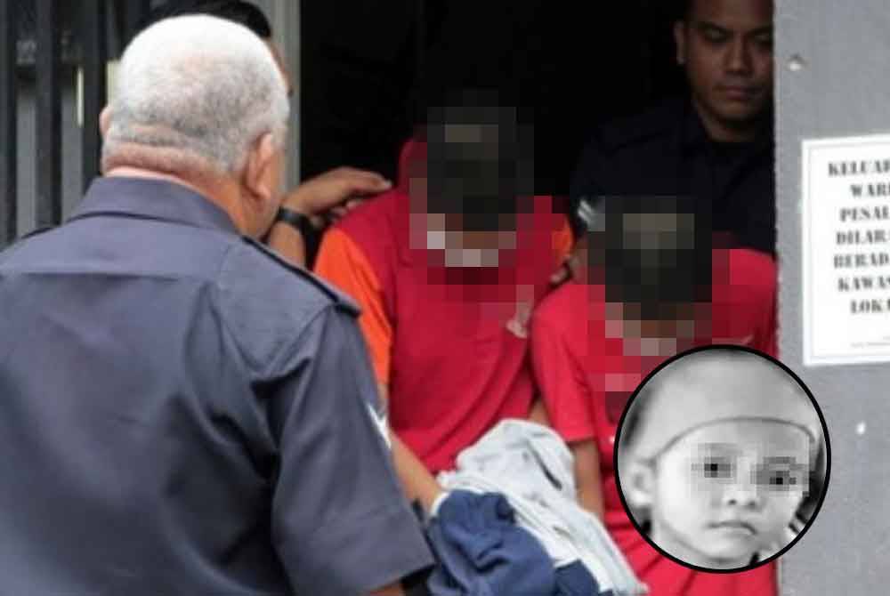 Dua remaja ketika dihadapkan ke Mahkamah Majistret Temerloh pada November 2019 atas tuduhan membunuh Mohammad Aimin yang ditemukan dalam keadaan lemah di sebuah pusat tahfiz. Foto fail Bernama, gambar kecil: Mohammad Aimin