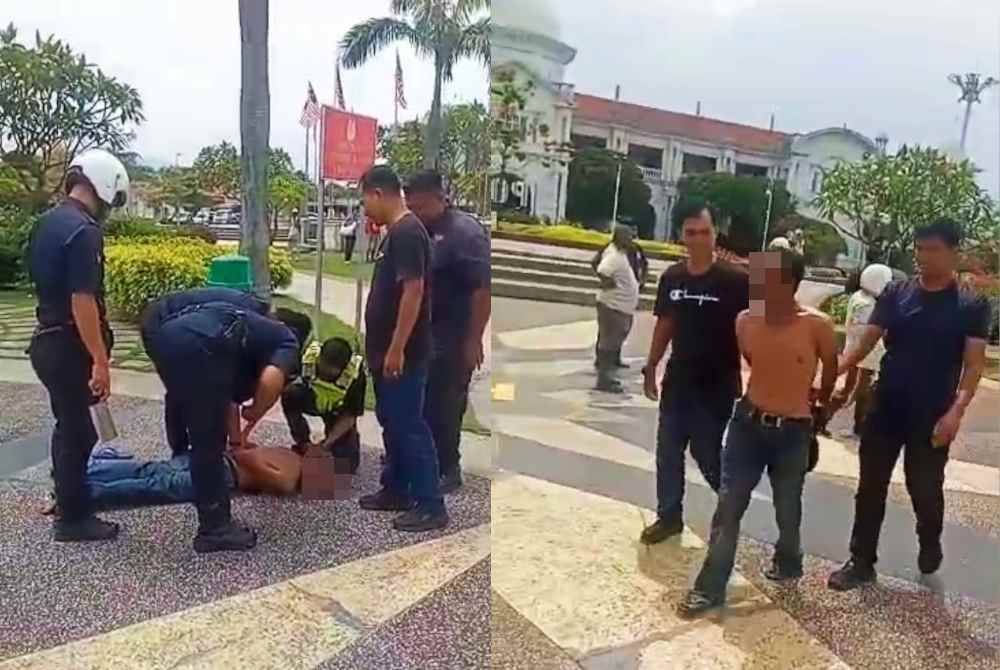 Suspek dibawa ke Balai Polis Sentral untuk tindakan lanjut bersama rampasan senjata sebilah pisau pemotong daging.