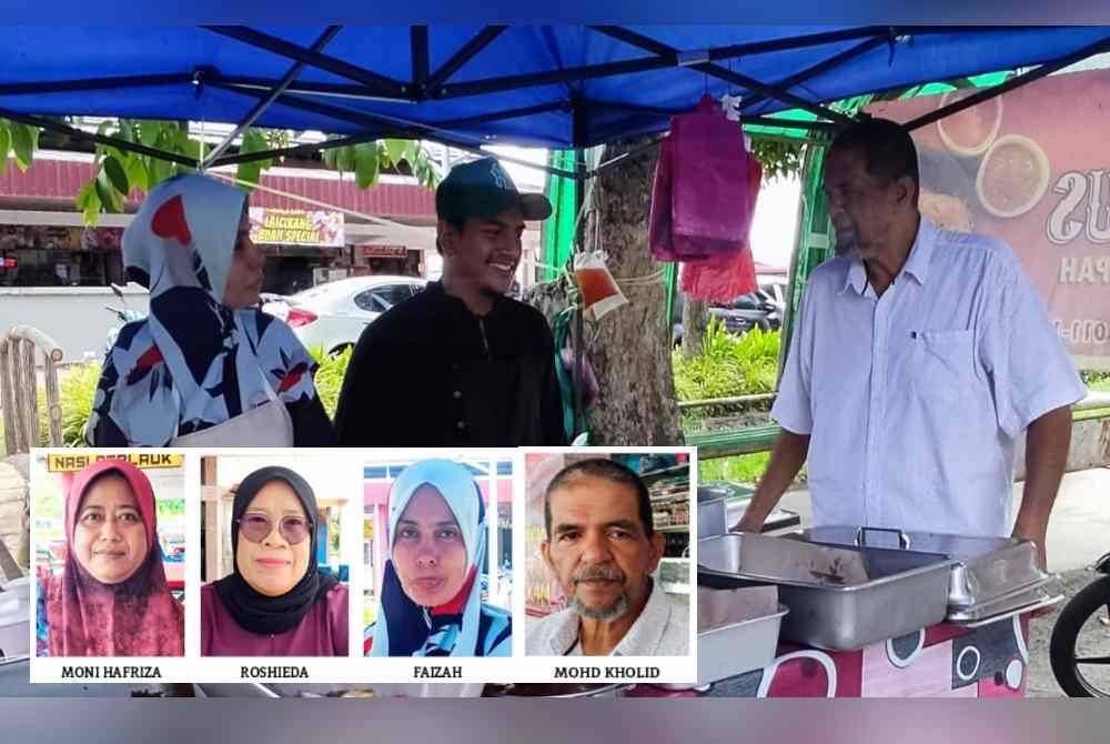 Pengerusi Persatuan Penjaja dan Peniaga Kecil Melayu Kedah Cawangan Kota Setar, Mohd Kholib Hamid (kanan) bertemu dengan Faizah (kiri) di tepi jalan di Mergong, Alor Setar.