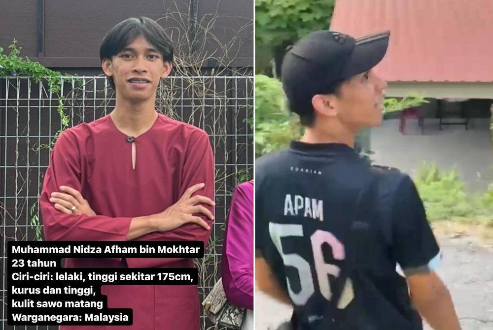 Nidza Afham dilaporkan hilang selepas keluar kira-kira jam 7.58 malam dengan menaiki e-hailing untuk berjoging di Stadium Sultan Sulaiman, Klang. Baju terakhir yang dipakai Afham sebelum hilang (kanan).