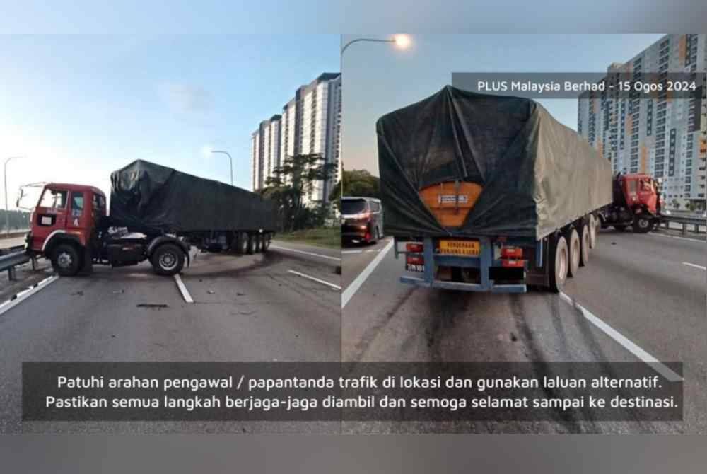 Kemalangan melibatkan treler dan lori pada pagi Khamis di KM 18.1 (arah utara) antara laluan Putrajaya ke Bandar Saujana Putra menyebabkan kesesakan sejauh 11.5 km.