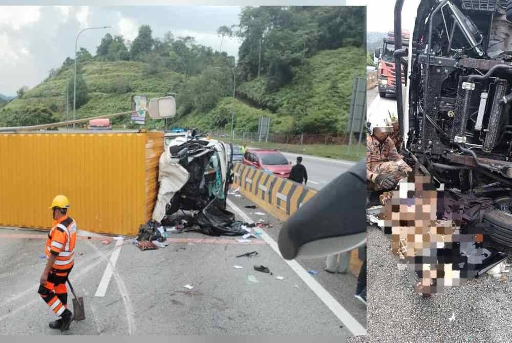 Pemandu lori maut selepas kenderaan dipandunya terbabas sebelum terbalik di KM257 Lebuhraya Utara Selatan (PLUS) arah utara di antara Terowong Menora ke Kuala Kangsar pada Khamis.