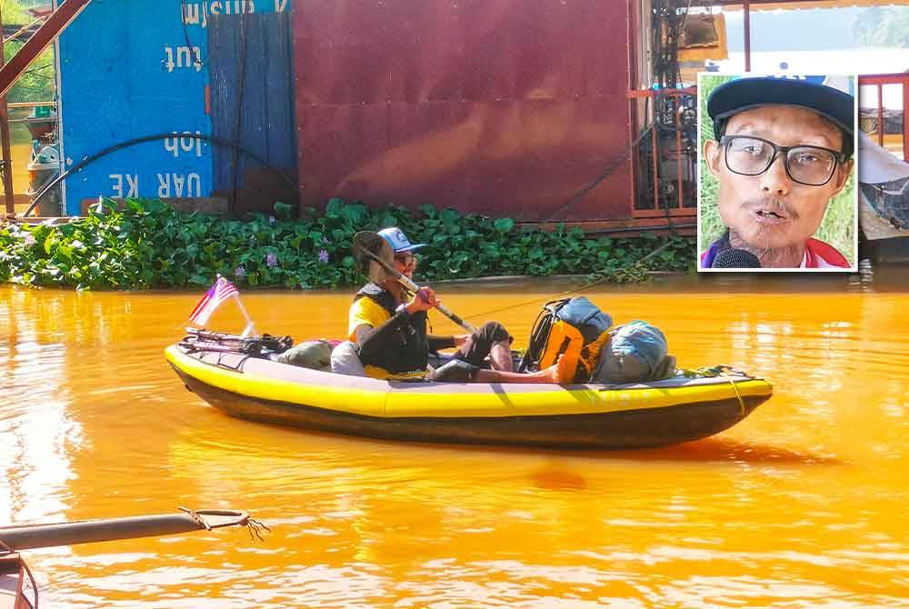 Kayuhan kayak solo merentas Sungai Pahang oleh Mohd Zaki untuk memberikan kesedaran kepada orang ramai mengenai kanser. Gambar kecil: Mohd Zaki