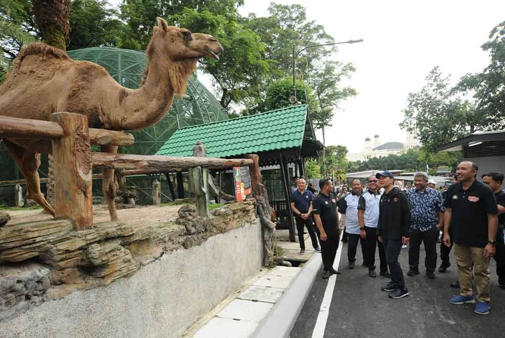 Onn Hafiz (tiga, kanan), melihat unta yang ada di Zoo Johor.