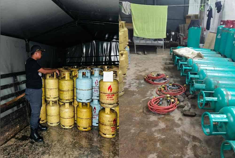 Anggota penguat kuasa KPDN memeriksa tong LPG yang dirampas menerusi serbuan dijalankan pada Khamis lalu.