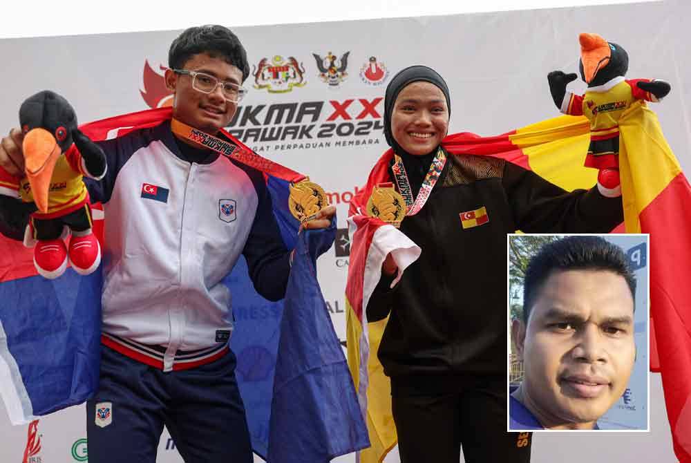 Danish (kiri) dan Nur Afrina mengungguli acara 100m SUKMA Sarawak 2024 di Kuching. (Gambar kecil: Nazmizan)