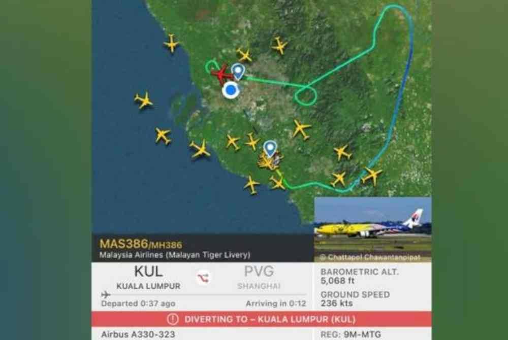 Pesawat Malaysia Airlines MH386 disyaki mengalami &#039;isu tekanan kabin&#039; semasa dalam penerbangan ke Shanghai selepas berlepas dari Kuala Lumpur pada Selasa jam 9.14 malam.