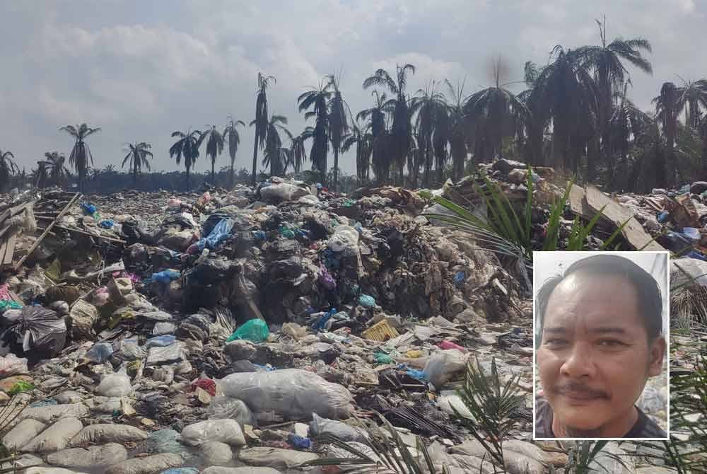 Penduduk menderita bau busuk dan asap berikutan kewujudan tapak sampah haram di tanah persendirian berhampiran lembangan Sungai Buloh, Ijok di sini sejak lebih dua tahun lalu. Gambar kecil: Saiful Nazrinn