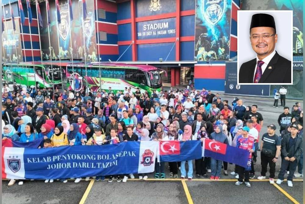 Kira-kira 60 bas disediakan membawa penyokong pasukan JDT ke Stadium Nasional Bukit Jalil, Sabtu ini. (Gambar kecil: Mohd Hairi)