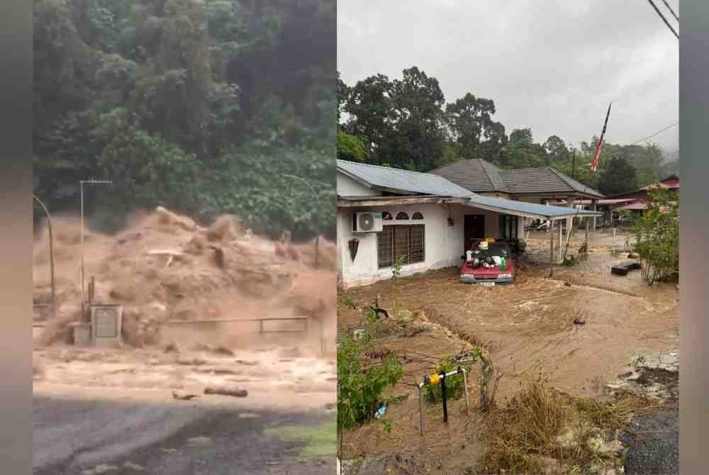 Gambar tular menunjukkan kejadian kepala air di kawasan empangan di Kampung Ulu Slim. Keadaan banjir di Slim Village yang dikongsi di media sosial pada Jumaat.