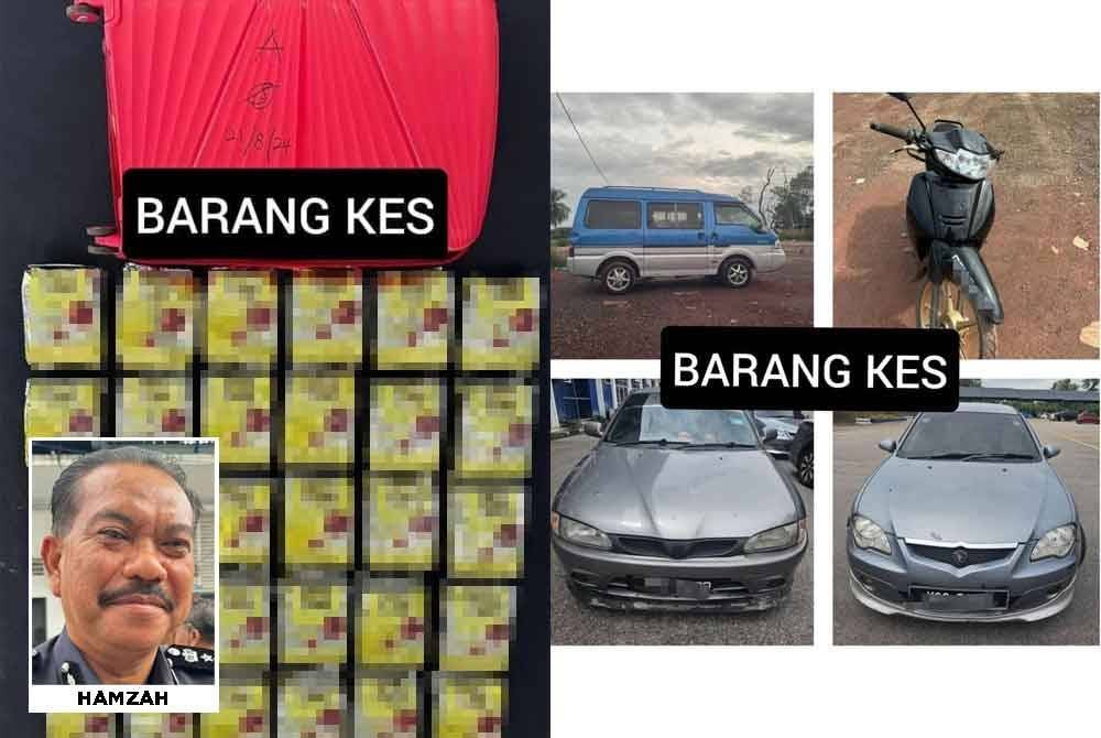 30 bungkusan plastik berwarna keemasan yang mengandungi ketulan dan serbuk kristal disyaki dadah jenis syabu.