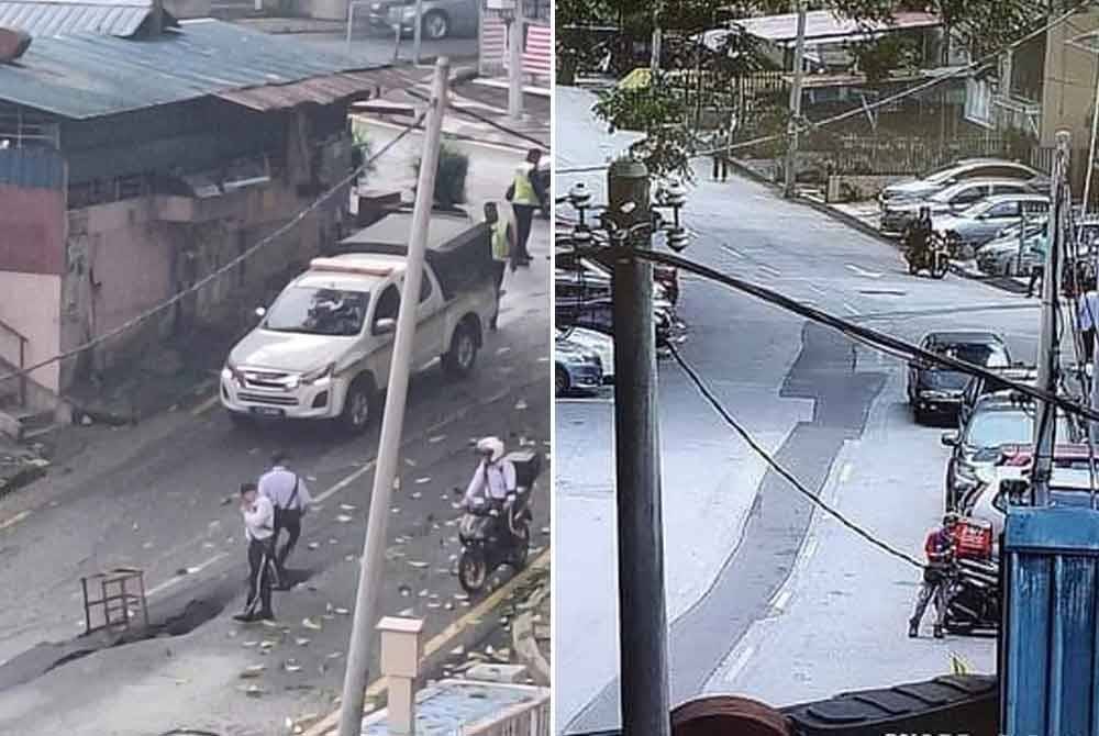 Gambar tular memaparkan kejadian tanah mendap dekat Jalan Dewan Bahasa, Kampung Attap di sini.