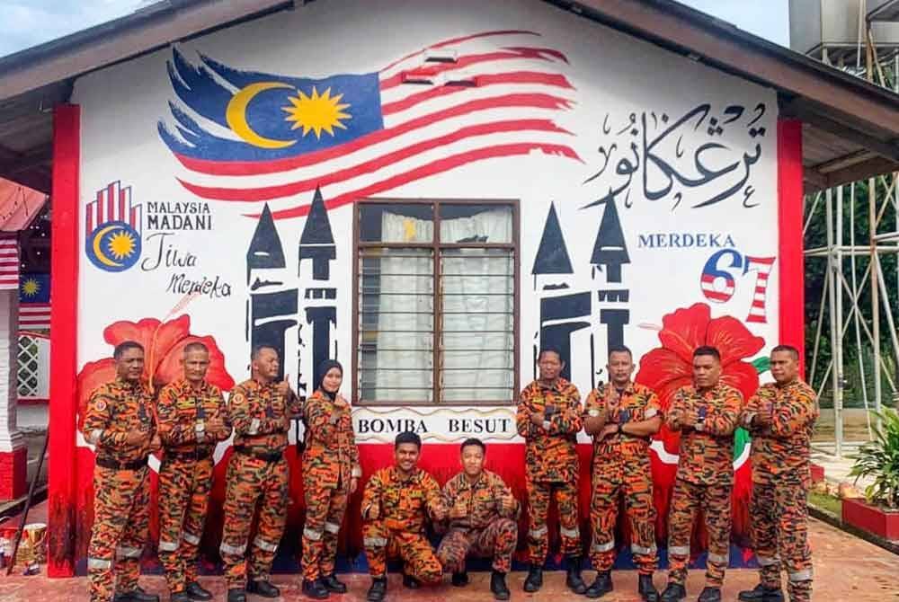 Seramai 37 anggota dan pegawai BBP Besut berjaya menyiapkan mural yang dilukis pada dinding bangunan sempena sambutan Hari Kebangsaan 2024.