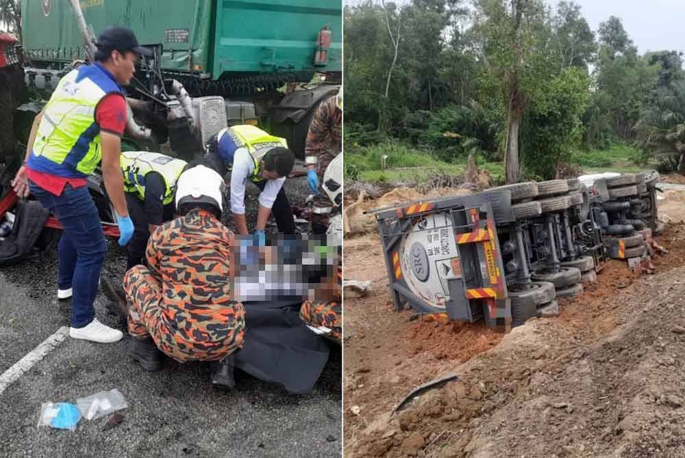 Seorang pemandu lori maut dalam nahas membabitkan tujuh kenderaan di Kilometer (KM) 26 Lebuhraya Pasir Gudang, di Johor Bahru, pada Jumaat. Foto Facebook