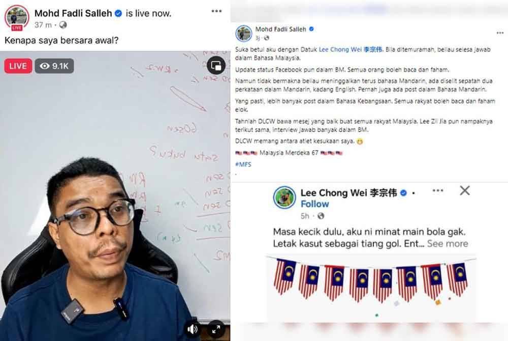 Cikgu Fadli. Gambar kanan: Hantaran Cikgu Fadli di Facebook pada Sabtu.