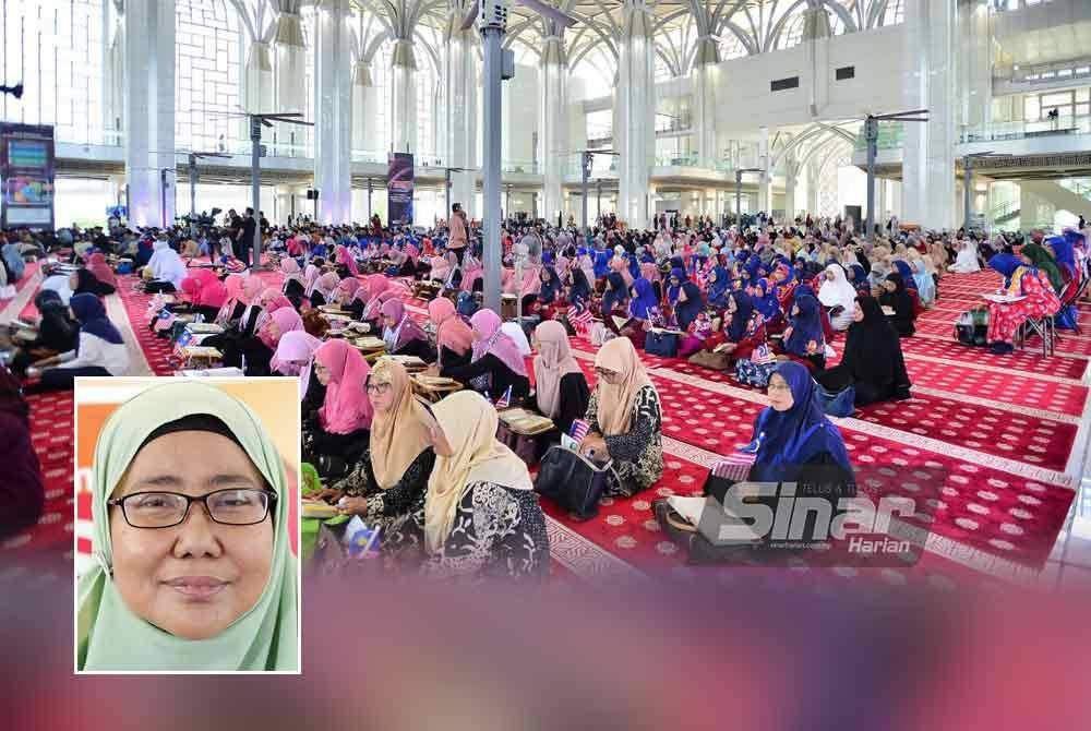 Antara peserta yang menyertai Malaysia #QuranHour 1446h/2024 di Masjid Tuanku Mizan Zainal Abidin, Putrajaya pada Jumaat. (Gambar kecil: Marhaini) FOTO: ASRIL ASWANDI SHUKOR