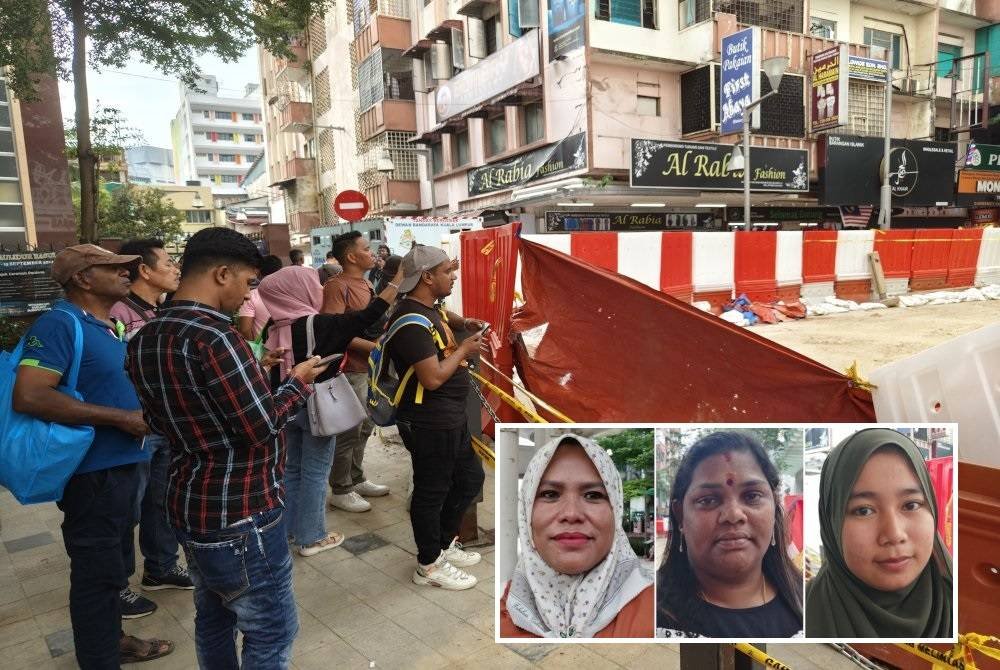 Lokasi kejadian tanah jerlus terus menjadi tumpuan orang awam. (Gambar kecil: Effy Susanti, Kalaichelvi, Safti Maularossa)