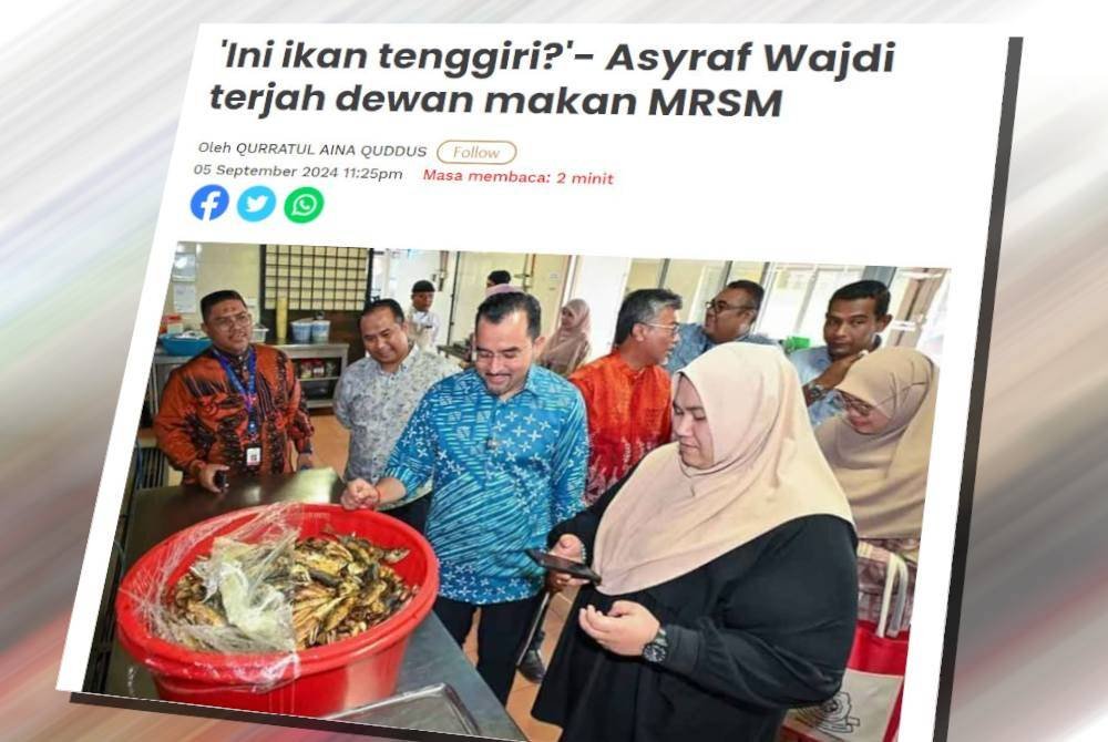 Laporan Sinar Harian berkenaan Asyraf Wajdi terjah dewan selera MRSM Taiping pada Khamis.