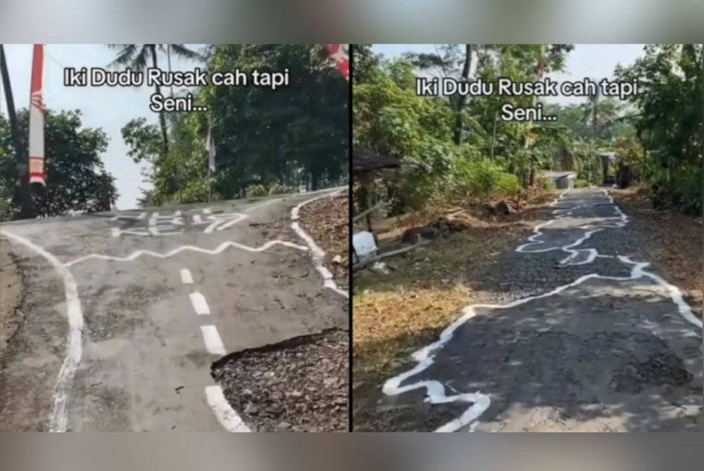 &#039;Hasil seni&#039; dilakar di jalan yang rosak bagi menyindir pemerintah. Agensi