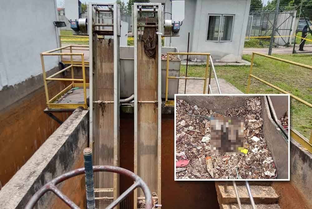 Polis mengesahkan penemuan satu rangka manusia termasuk tengkorak dalam loji kumbahan di Taman Seri Penawar, Bandar Penawar, Kota Tinggi. - Foto IPD Kota Tinggi