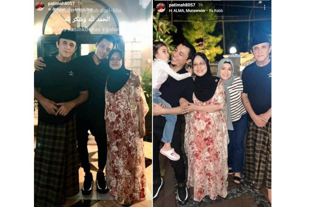 Syamsul bersama kedua ibu dan bapanya dalam hantaran yang kongsikan ibunya.