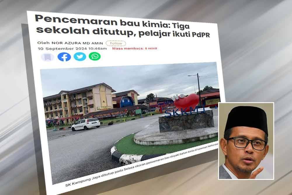 Sebelum ini Sinar Harian melaporkan beberapa buah sekolah ditutup akibat pencemaran bau disyaki bahan kimia di kawasan berkenaan. Gambar kecil: Mohd Fared