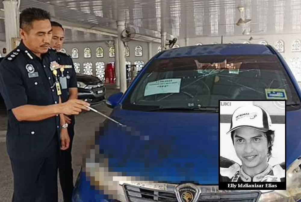 Polis menunjukkan kereta yang dipercayai dinaiki mangsa ketika kejadian.