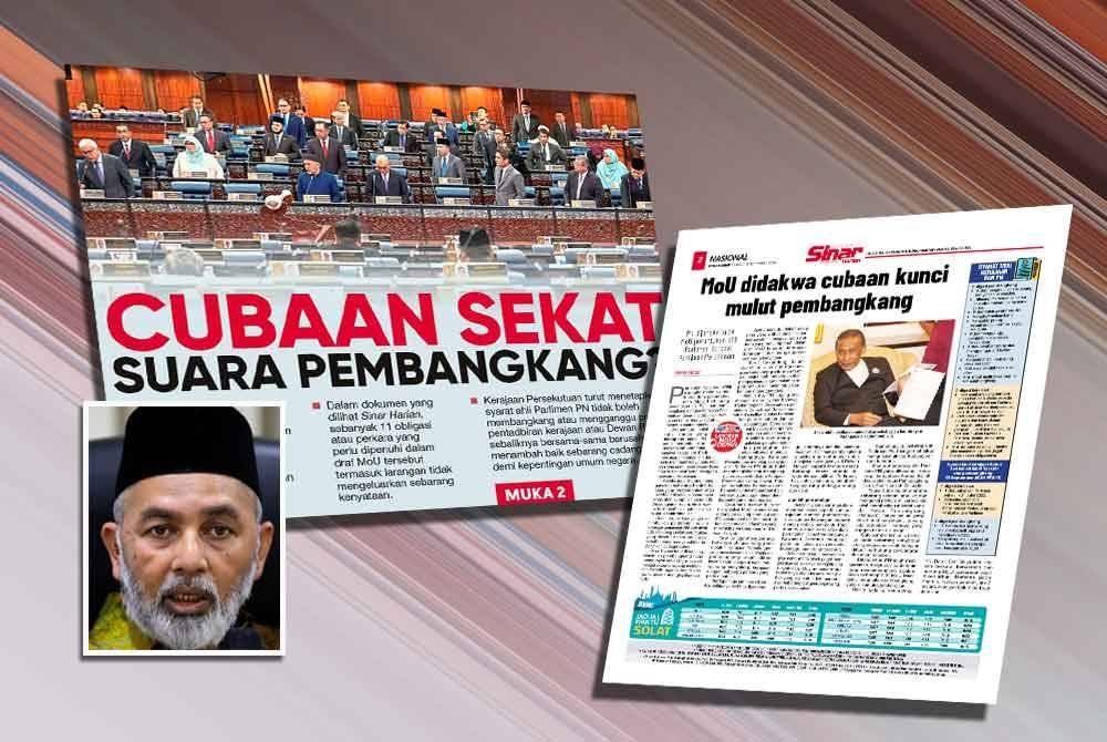 PN dijangka menolak MoU berhubung peruntukan ahli Parlimen pembangkang dengan Kerajaan Perpaduan kerana ia didakwa bertujuan menyekat atau menutup suara mereka. Gambar kecil: Syed Abu Hussin Hafiz