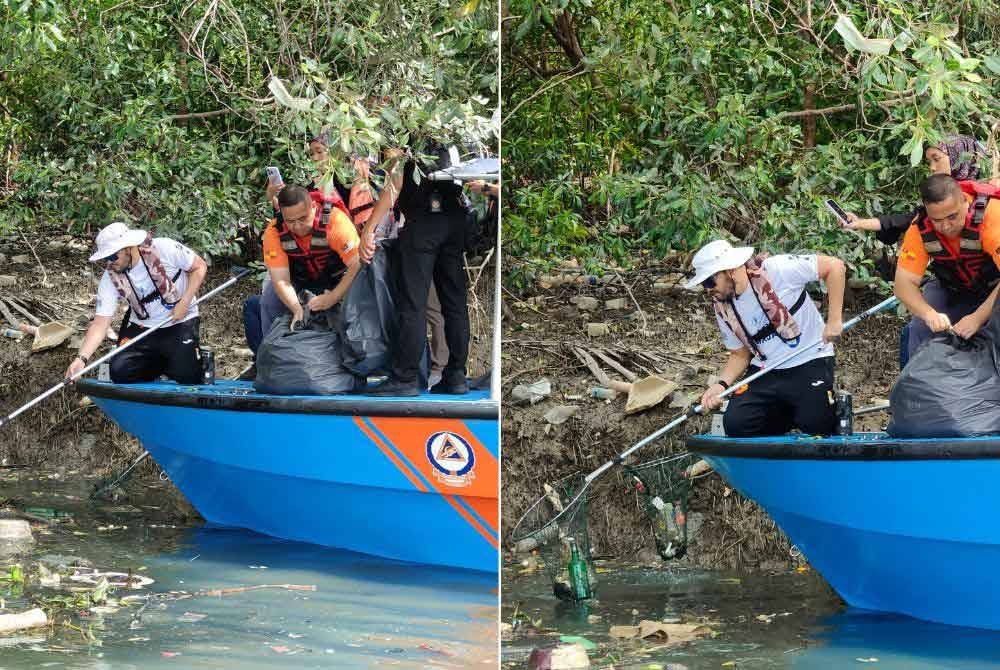 Raja Muda Selangor bersama-sama peserta membersihkan Sungai Klang pada Sabtu.