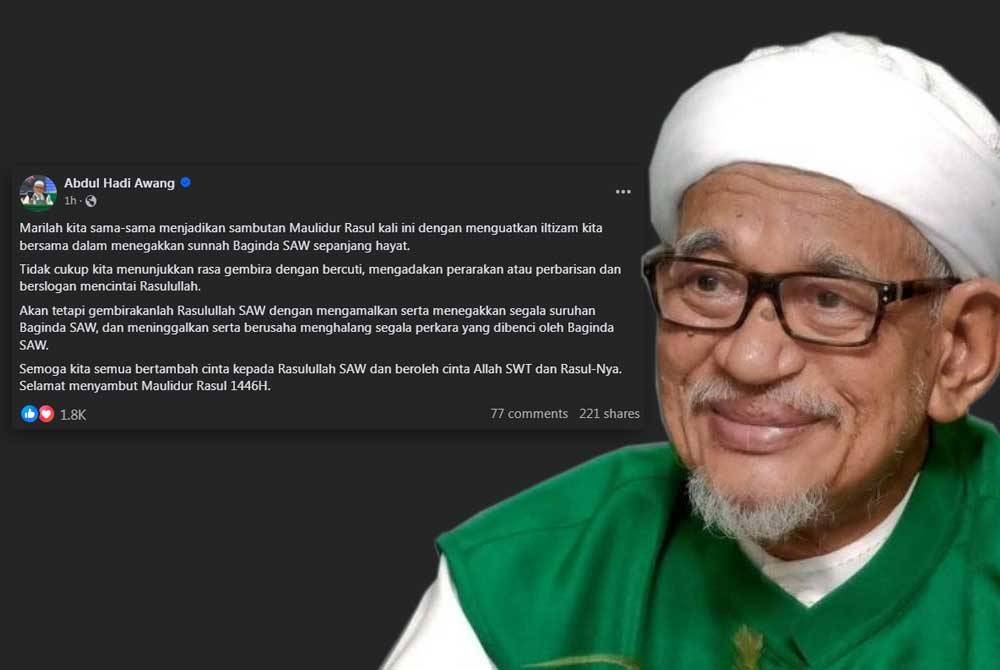 Tangkap layar hantaran Abdul Hadi mengenai sambutan Maulidur Rasul di Facebooknyapada Isnin.