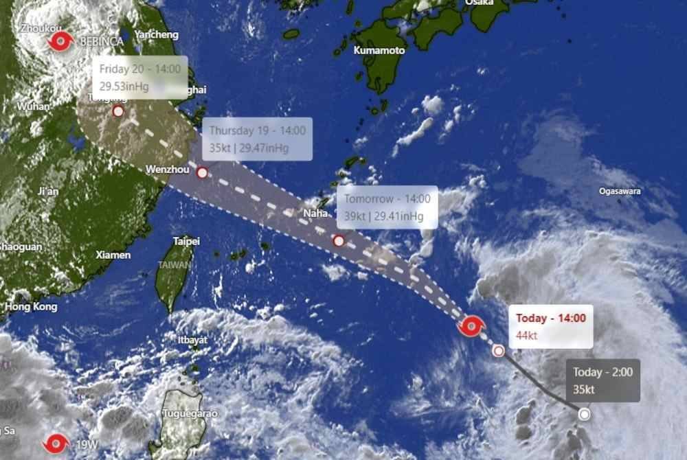 Ribut tropika Pulasan menghampiri wilayah Okinawa dan kawasan Amami di wilayah Kagoshima di barat daya Jepun.