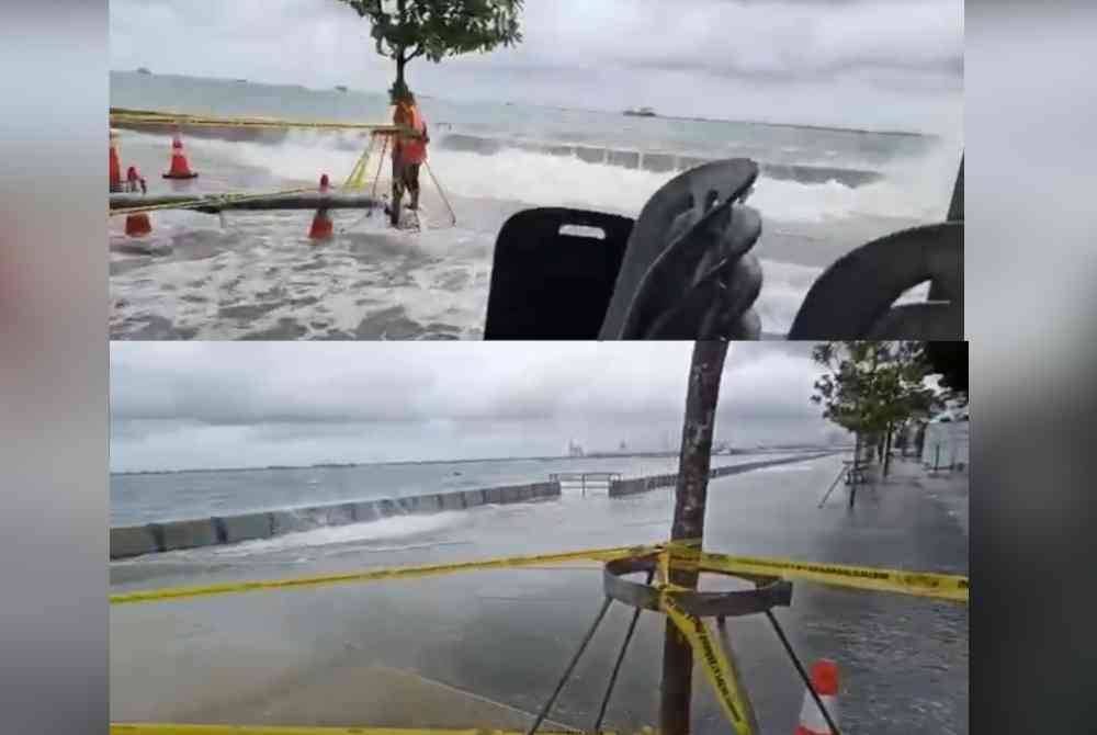 Kejadian ombak besar hingga air laut memasuki kedai dan gerai.