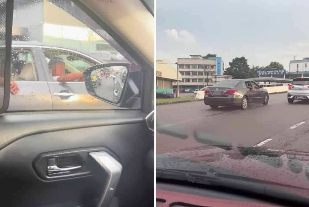 Tangkap layar video perkongsian Ummi Ayuni menunjukkan pemandu Toyota melakukan provokasi ketika memandu bersebelahan dengan kenderaannya.