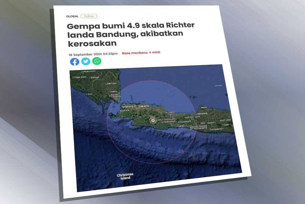 Laporan Sinar Harian mengenai kejadian gempa bumi melanda Bandung