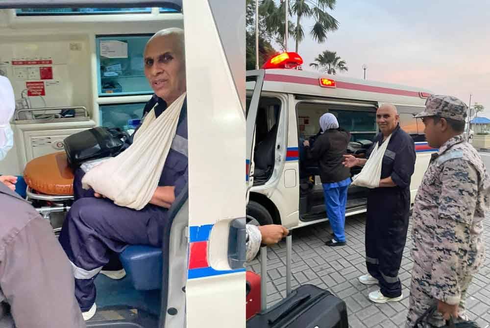 Tilik Raj dibawa menaiki ambulan untuk ke hospital.