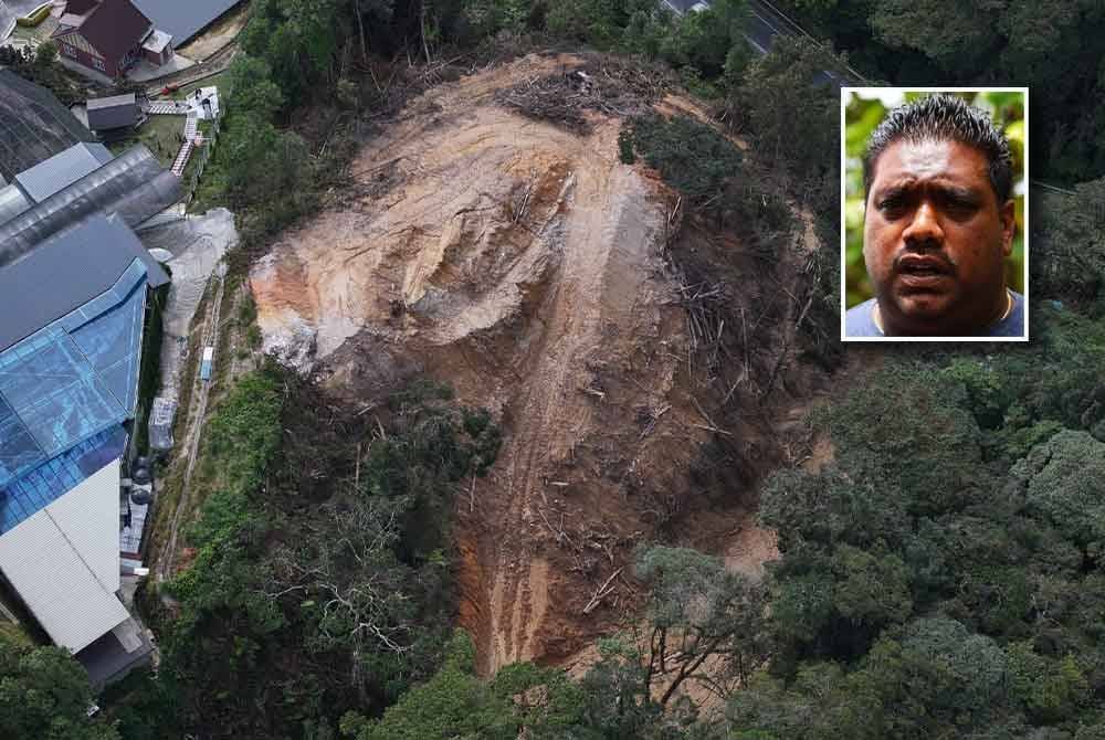 Reach gesa siasatan menyeluruh dilakukan di lokasi tanah runtuh di Brinchang, Cameron Highlands. Foto Ihsan pembaca (Gambar kecil: Dilip Martin)