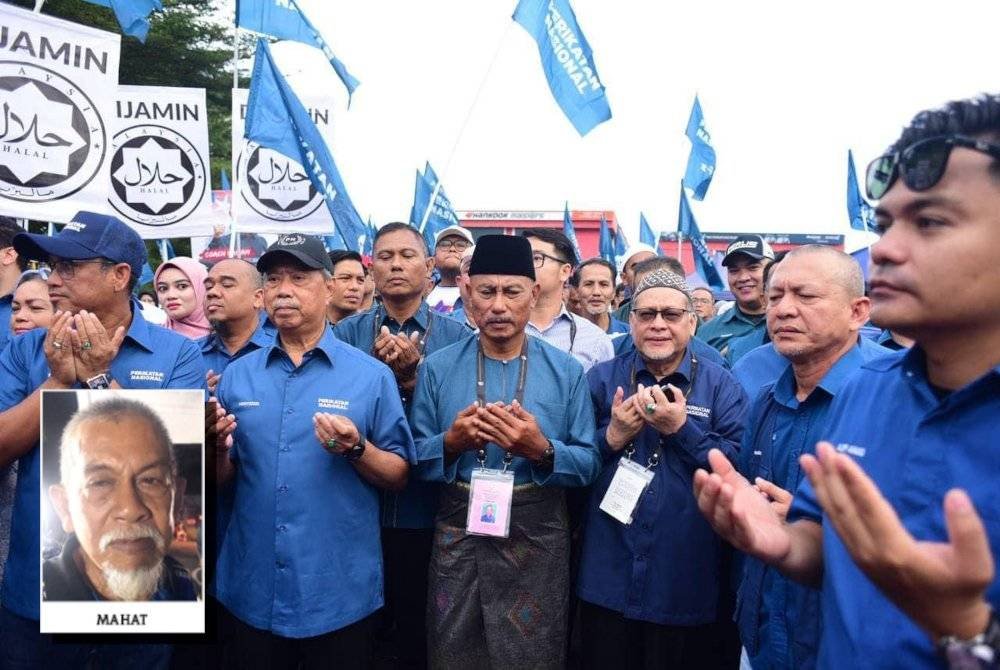 PN meletakkan Mohamad Haizan (tengah) sebagai calon dalam PRK DUN Mahkota. (Gambar kecil: Mahat)