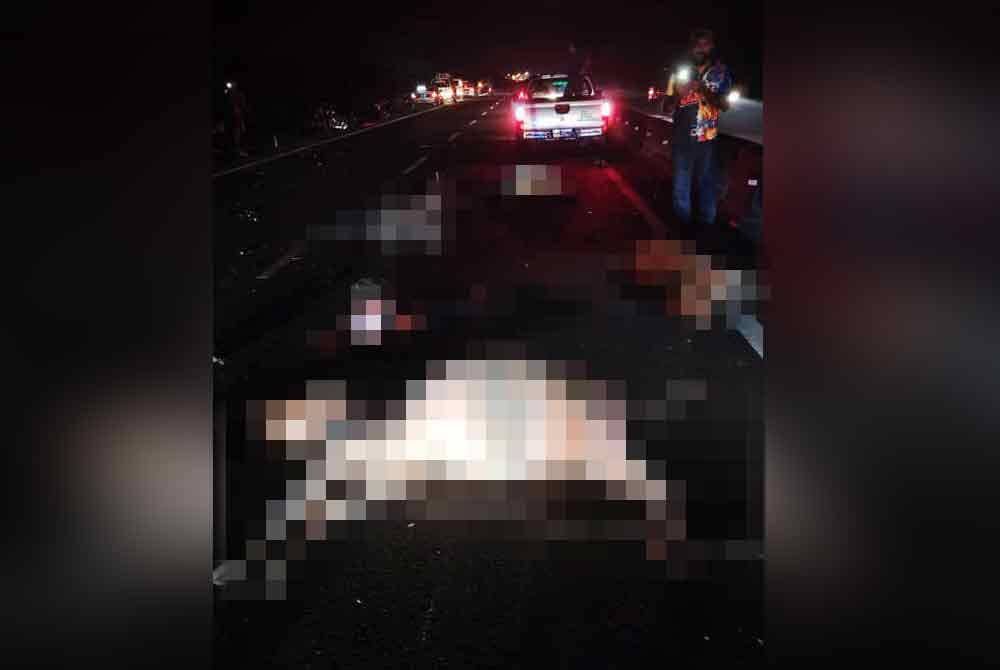 Seorang penunggang motosikal maut merempuh lima lembu yang melintas jalan raya secara tiba-tiba di Kilometer 24 Jalan Ferri Hutan Melintang, Bagan Datuk pada Ahad. Foto ihsan pembaca