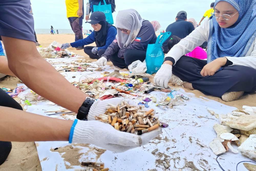 Antara puntung rokok yang dikutip dalam program World Clean Up Day 2024 di Pantai Saujana Port Dickson