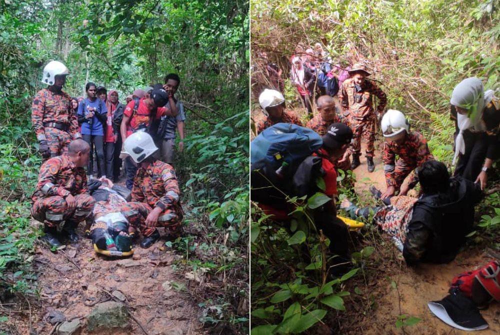 Seorang wanita tercedera selepas tergelincir ketika mendaki Gunung Bubu di Gerik pada Selasa. Foto ihsan Bomba Perak