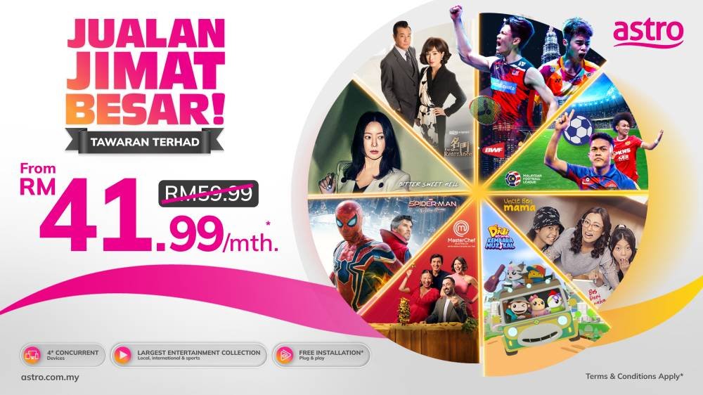 JUALAN JIMAT BESAR Astro menawarkan sehingga 100,000 Video On Demand termasuk siaran percuma saluran LOL bermula 1 Oktober 2024.