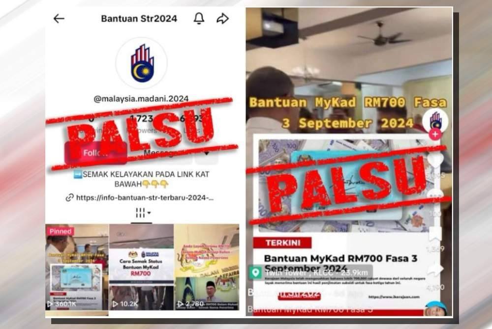 Tangkap layar iklan palsu berkaitan dengan bantuan kononnya disalurkan JPN sehingga tular di platform TikTok.