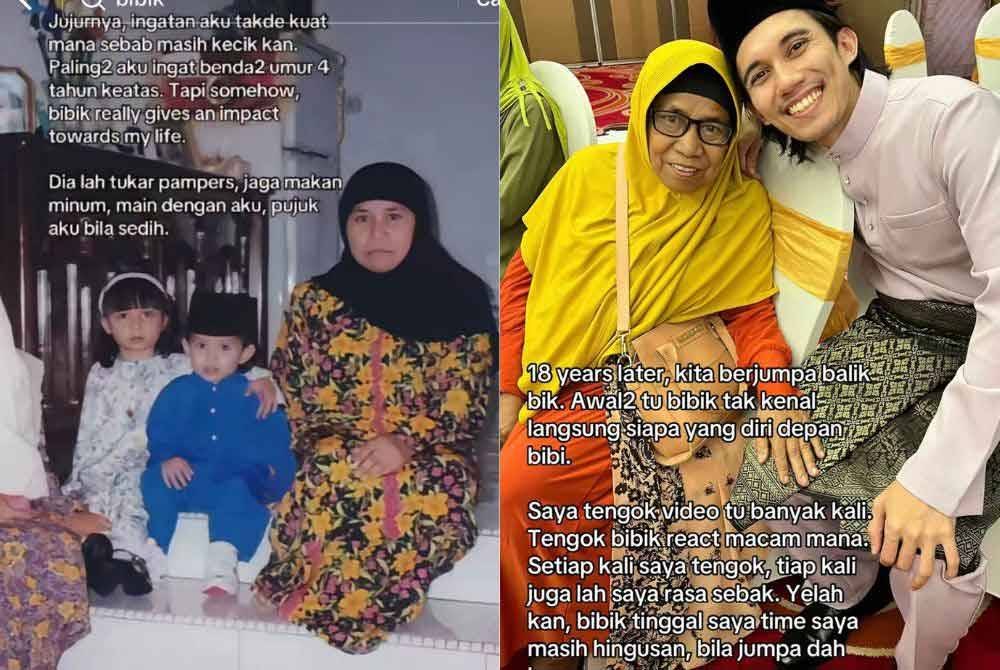 Najmii ketika masil kecil bersama pengasuhnya (kiri), Setelah hampir dua dekad, pertemuan tersebut bagaikan mimpi yang menjadi kenyataan.