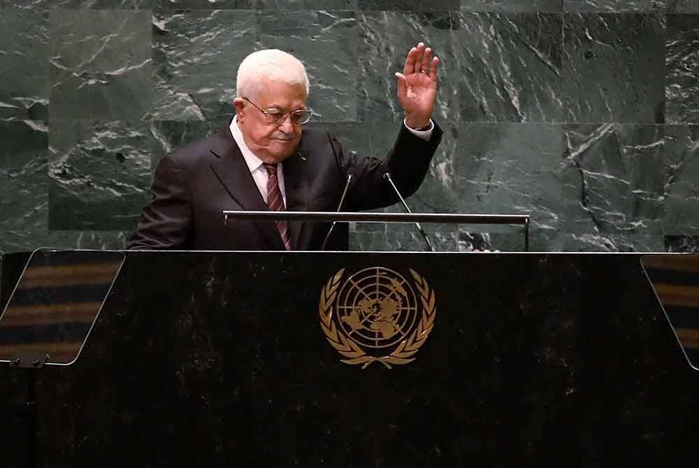 Mahmoud Abbas ketika berucap di Perhimpunan Agung Pertubuhan Bangsa-Bangsa Bersatu (UNGA) pada hari ketiga Debat Umum. Foto AFP