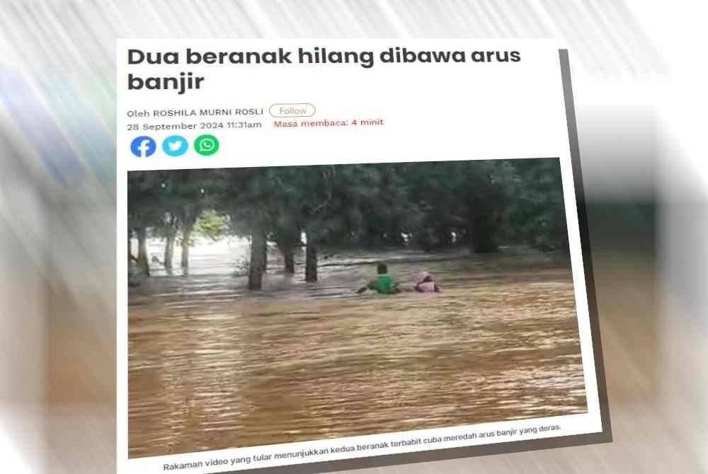 Seorang wanita dan anak lelakinya yang berstatus orang kurang upaya (OKU) hilang dibawa arus deras akibat banjir kilat di Kampung Tanjung Kiri, Jalan Padang Sanai, Kuala Nerang di sini pada pagi Sabtu.