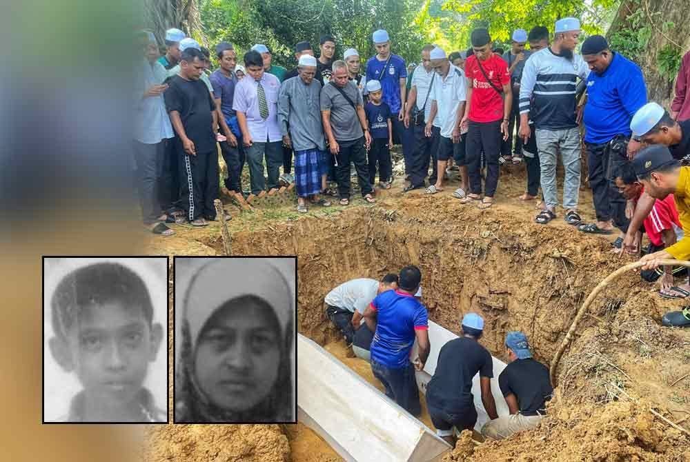 Jenazah Salmah dan Rosman dikebumikan satu liang lahad di sini. Gambar kecil dari kiri: Rosman, Salmah