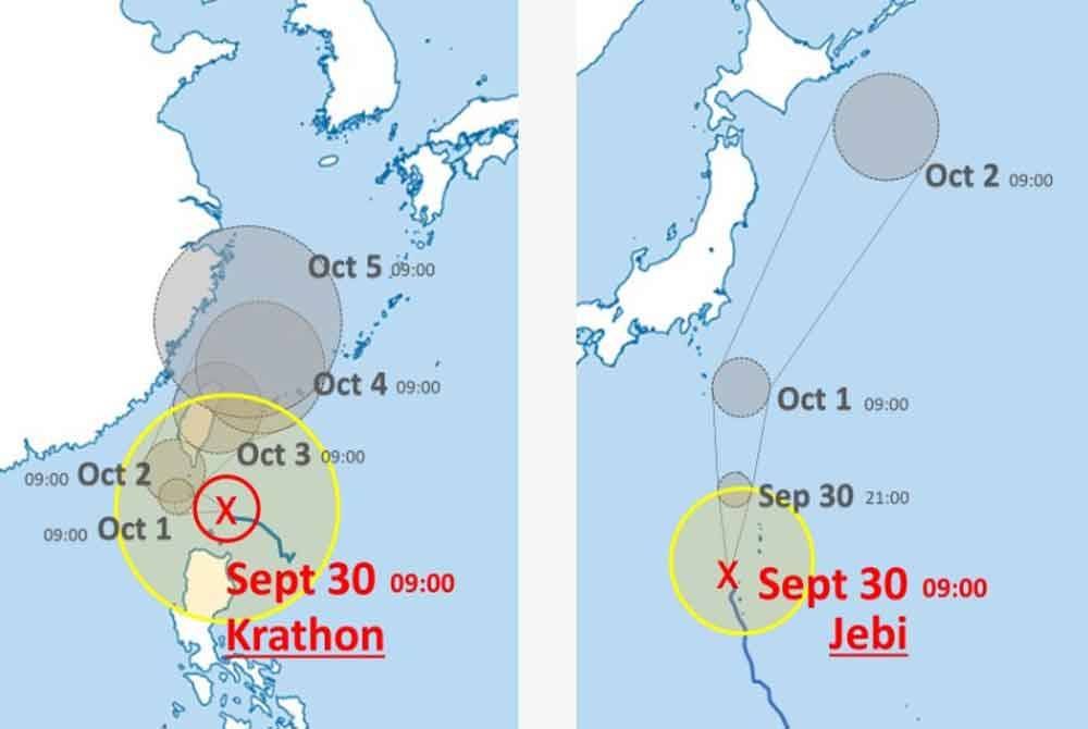 Dua taufan dikenali sebagai Jebi dan Krathon sedang menghampiri selatan Jepun.