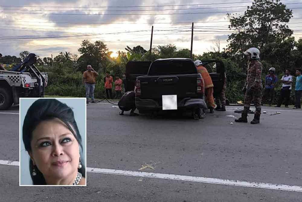 Mangsa dalam perjalanan dari Brunei Darussalam menuju ke Kota Kinabalu, bagaimana kenderaan dinaiki mereka bertembung dengan Toyota Avanza. Foto kecil: Khadijah Ibrahim