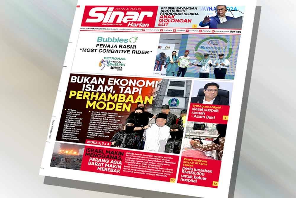 Laporan muka depan Sinar Harian pada Selasa.